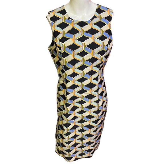 Milly Sheath Dress Made in US of Italian Fabric Size 12 Geo Multi Print - Picture 4 of 12